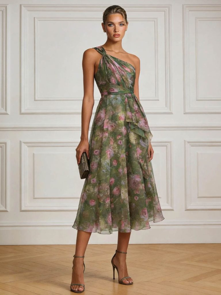 Printed Floral Elegant Midi Dress